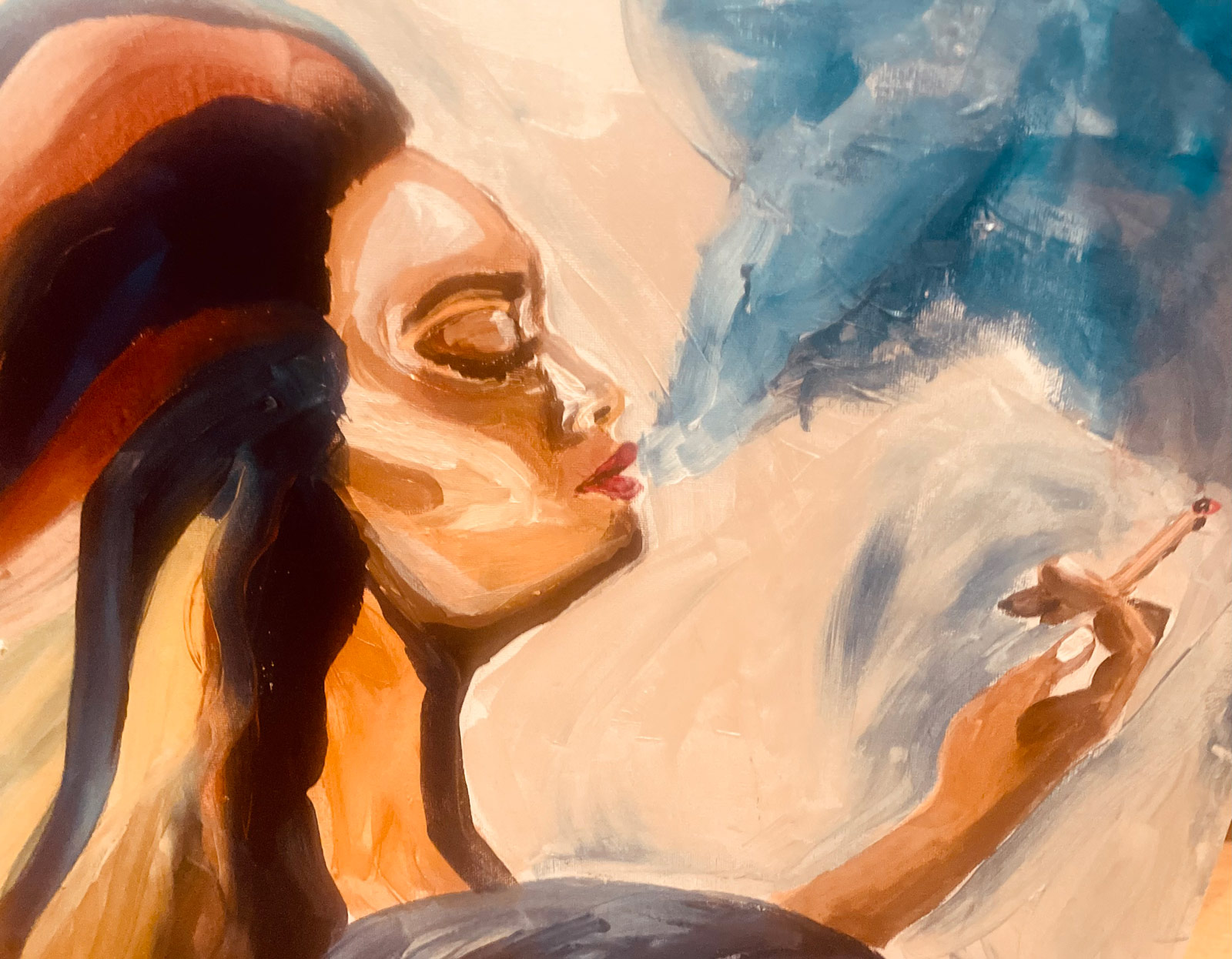 Painting of a woman smoking